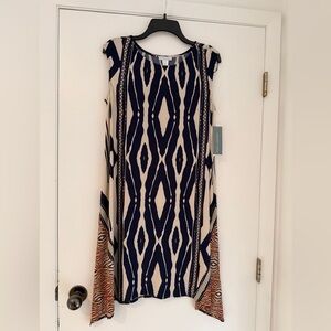 London Times Navy & Cream Sleeveless Maxi Dress with Patterned Panels